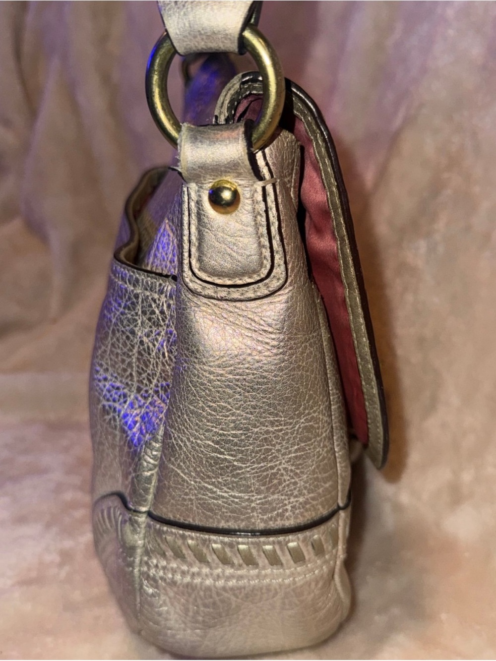 Rare Y2K Coach Metallic Whipstitch Leather Shoulder Bag Platinum Vintage READ - Picture 7 of 11